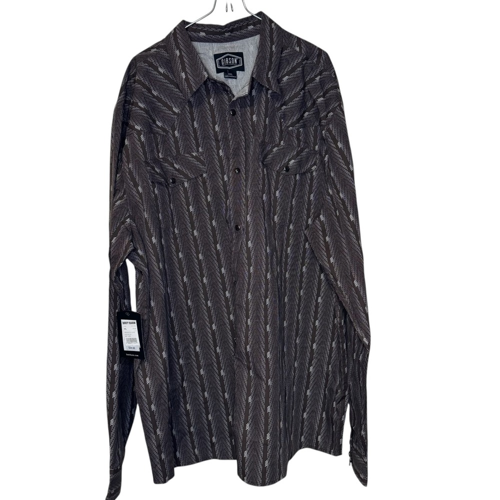Gibson Men's Shirt Striped‎ Pearl Snap Western Button-Up Brown White Sz.XXL NWT